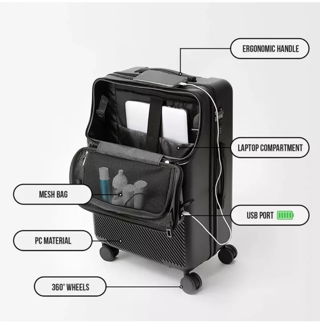 Smart Carry-On Luggage with Wireless Charging & TSA Lock