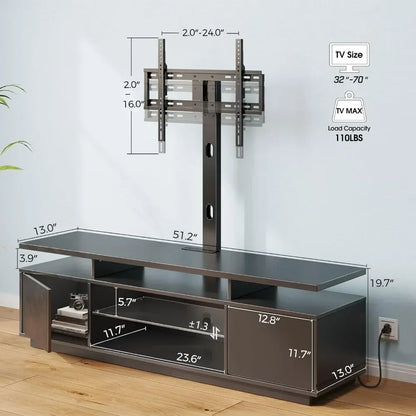 TV Stand with Mount Power Outlet 51.2",Height Adjustable Swivel,with Storage & LED Lights for 32/45/55/60/65/70 inch TVs