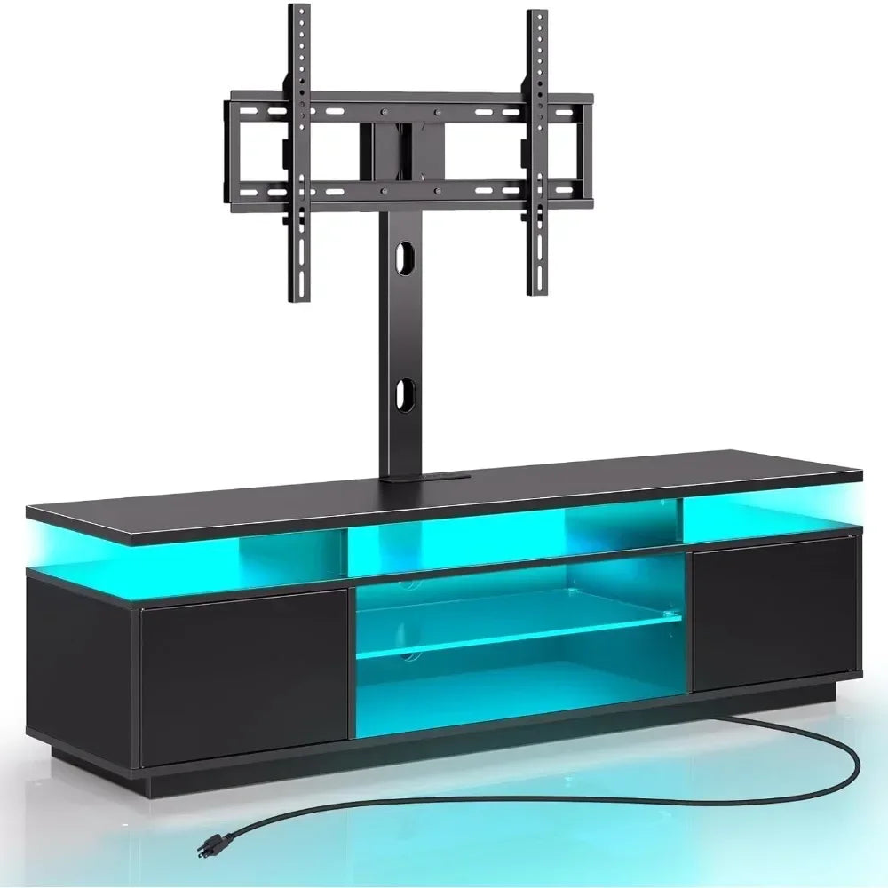 TV Stand with Mount Power Outlet 51.2",Height Adjustable Swivel,with Storage & LED Lights for 32/45/55/60/65/70 inch TVs