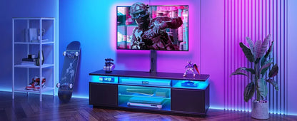 TV Stand with Mount Power Outlet 51.2",Height Adjustable Swivel,with Storage & LED Lights for 32/45/55/60/65/70 inch TVs